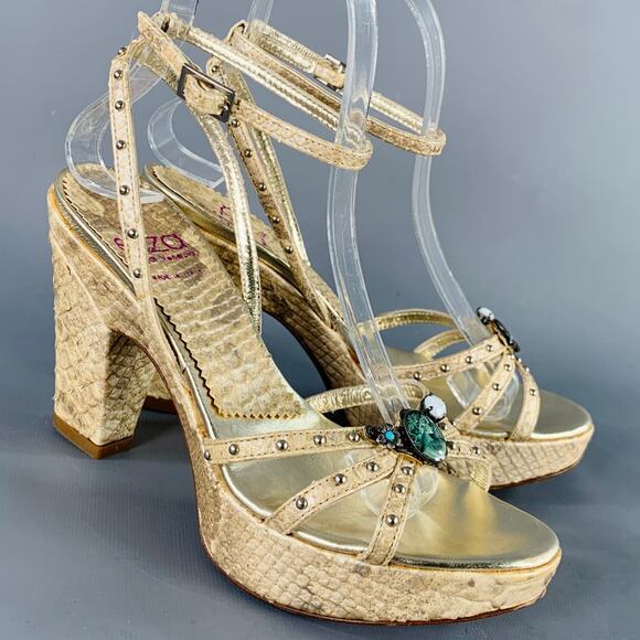 ELIZA Size 6 Beige Leather Embellishment Platform Sandals - Picture 1 of 9